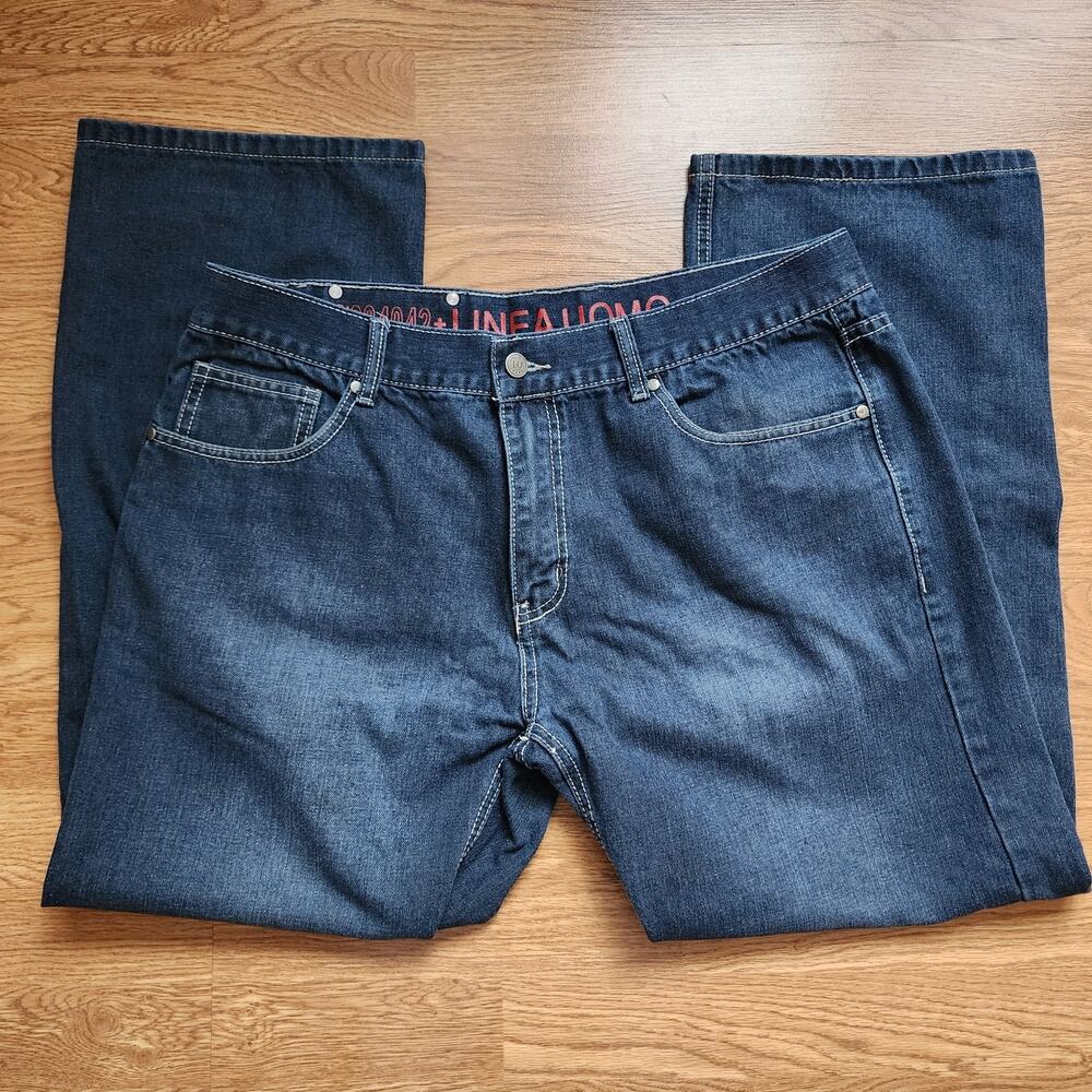 Linea Uomo Relaxed Straight Fit Jeans Mens Size 36x30 Blue Dark Wash Denim